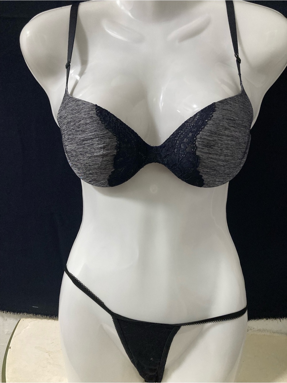 La Senza Body Kiss Grey Marl Lace Push Up Bra 32B
